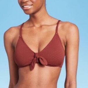 Tie-Front Pique Textured Bralette Bikini Top